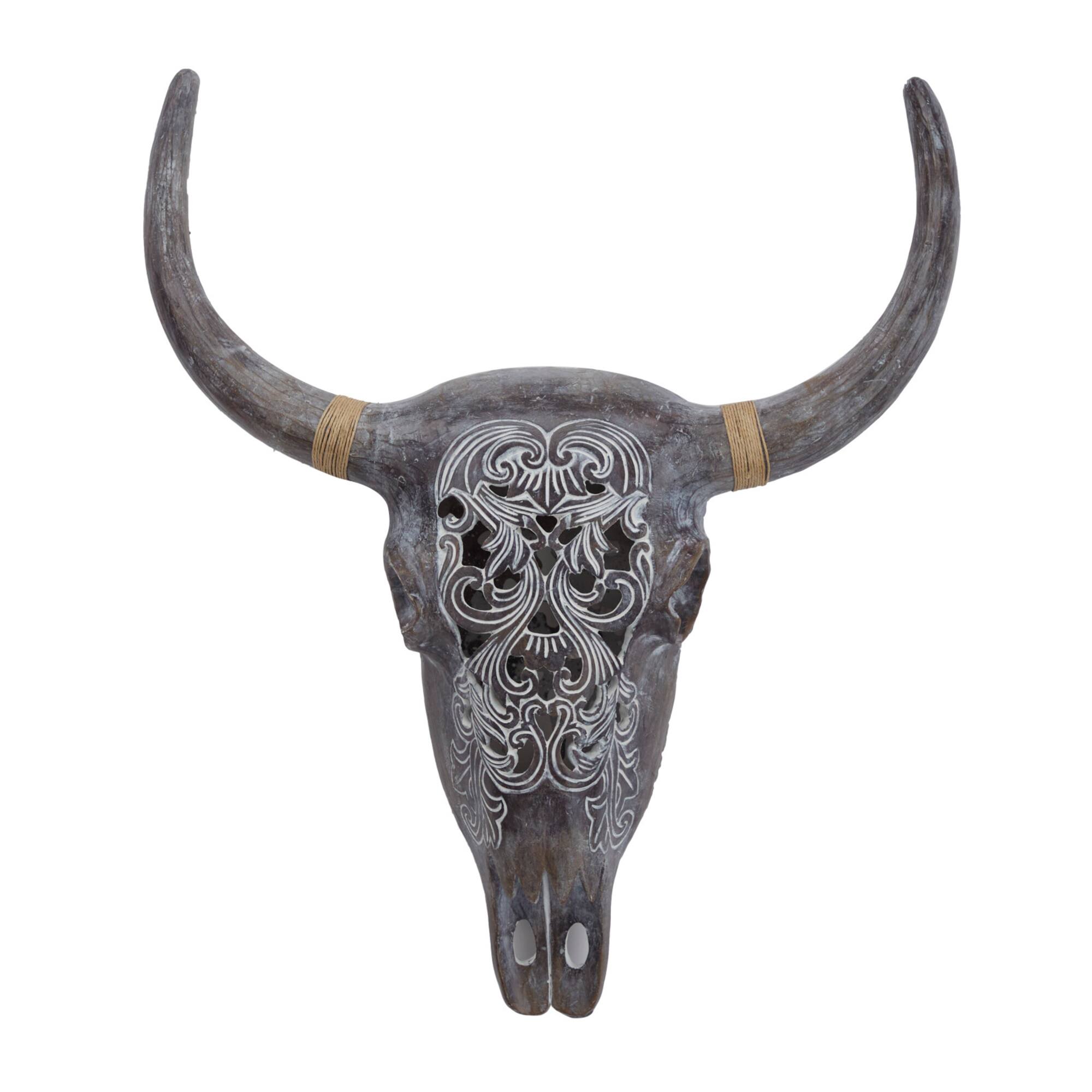 Grey Resin Bohemian Skull Wall Decor 5" x 20" x 23"